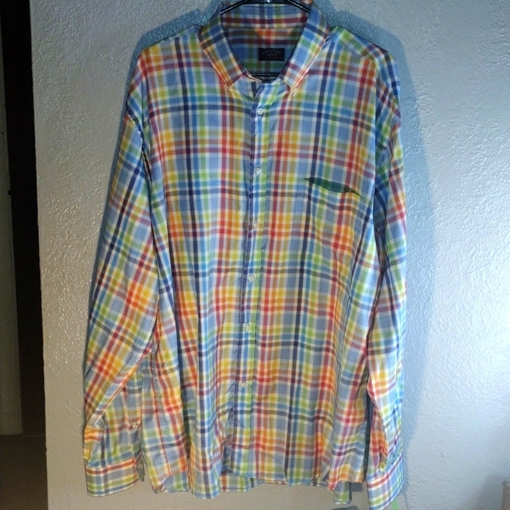 Rainbow Plaid 100% Cotton Paul & Shark Yachting Button Down Lightweight …